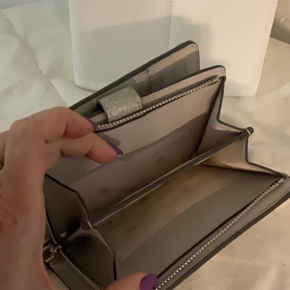 Kate Spade Glimmer Glitter Bifold Wallet, Silver, 5.5”x3.5”x1” - Picture 8 of 12